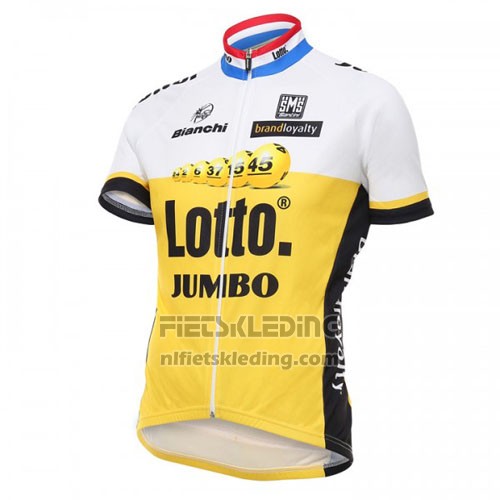 2016 Fietskleding Lotto NL Jumbo Wit en Geel Korte Mouwen en Koersbroek